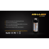 Accumulateur li-Ion Fenix ARB-L4-4800 26650 3.6V 4800mAh - 1.45C Décharge max - Neuf