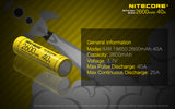 Accumulateur Li-Ion Nitecore IMR18650 18650 2600mAh 3.7V - 10C Décharge max - Protégé - Neuf
