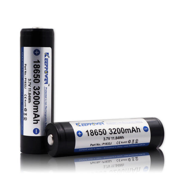 Accumulateur Li-Ion Keeppower P1832J 18650 3200mAh 3.7V - 2.5C Décharge max - Protégé - Neuf