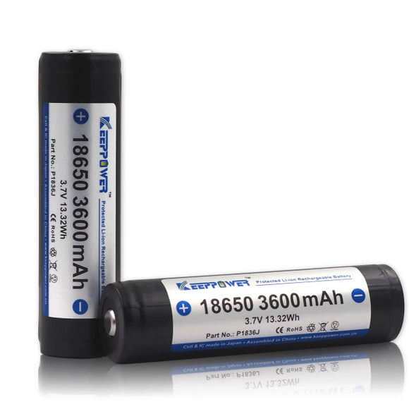 Accumulateur Li-Ion Keeppower P1836J 18650 3600mAh 3.7V - 2.2C Décharge max - Protégé - Neuf