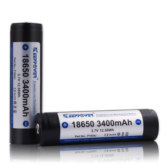 Accumulateur Li-Ion Keeppower P1834J 18650 3400mAh 3.7V - 2.35C Décharge max - Protégé - Neuf