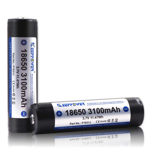 Accumulateur Li-Ion Keeppower P1831J 18650 3100mAh 3.7V - 2C Décharge max - Protégé - Neuf