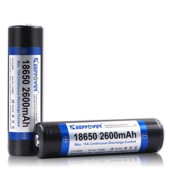 Accumulateur Li-Ion Keeppower P1826R 18650 2600mAh 3.6V - 6C Décharge max - Protégé - Neuf