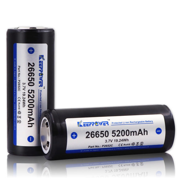 Accumulateur Li-Ion Keeppower P2652C 26650 5200mAh 3.6 - 2C Décharge max- Protégé - Neuf