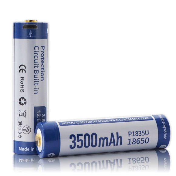 Accumulateur Li-Ion Keeppower P1835U 18650 3500mAh 3.7V - 2.3C Décharge max - Protégé - micro USB - Neuf