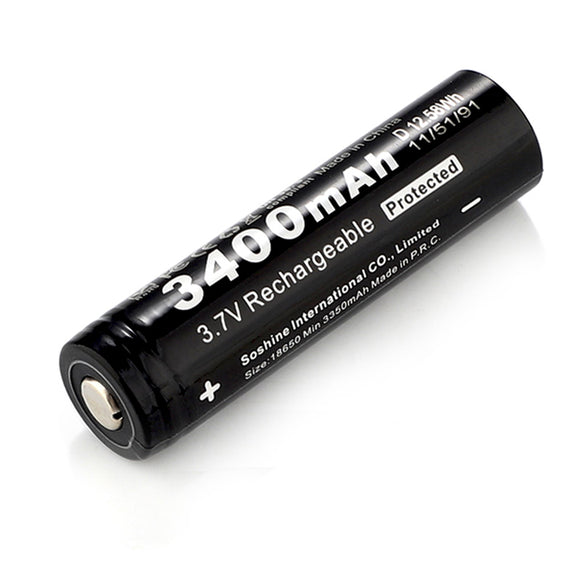 Accumulateur Li-Ion Soshine 18650 3400mAh 3.7 - 2C Décharge max - Protégé - Neuf