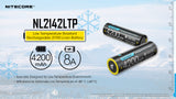 Accumulateur Li-Ion Nitecore 21700 NL2142LTP 4200mAh 3.6V - 1.9C Décharge max - Protégé - Neuf