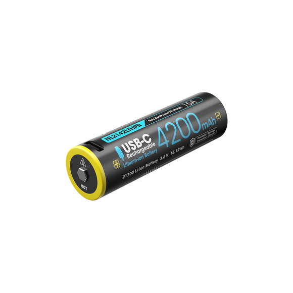 Accumulateur Li-Ion Nitecore 21700 NL2142LTHPR 4200mAh 3.6V - 3.6C Décharge max - Protégé - USB C - Neuf