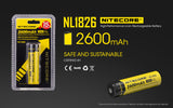 Accumulateur Li-Ion Nitecore 18650 NL1826 2600mAh 3.7V - 1.5A Décharge max - Protégé - Neuf