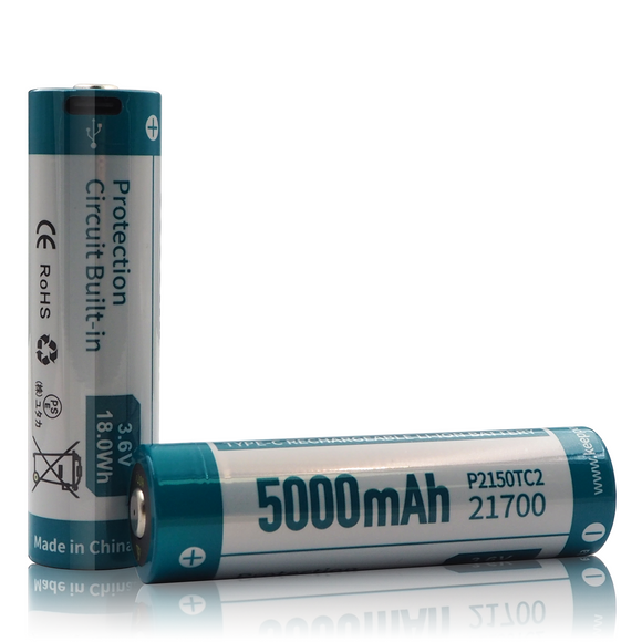 Accumulateur Li-Ion Keeppower P2150TC2 21700 5000mAh 3.7V - 1.6C Décharge max - Protégé - USB-C - Neuf