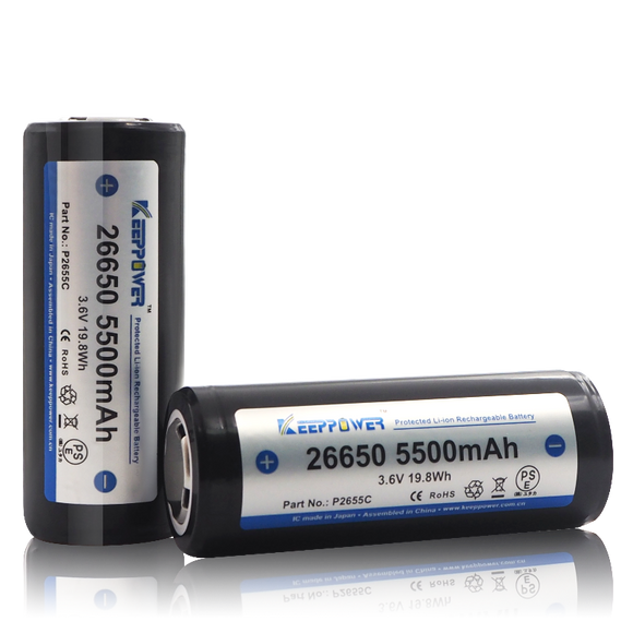 Accumulateur Li-Ion Keeppower P2655C 26650 5500mAh 3.7V - 2C Décharge max- Protégé - Neuf