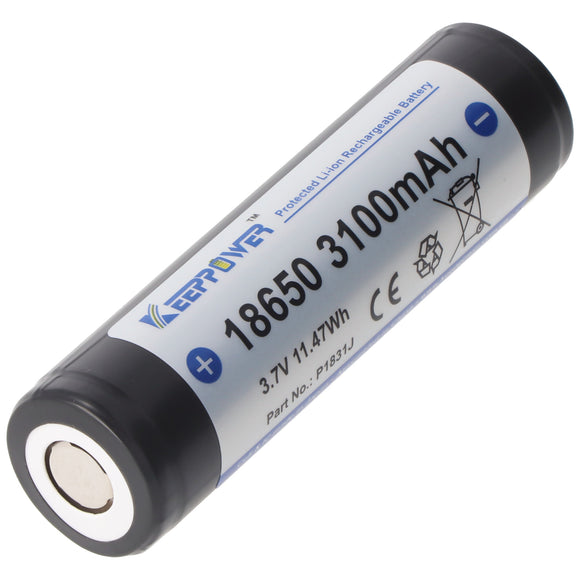 Accumulateur Li-Ion Keeppower P1831J 18650 3100mAh 3.7V - 2C Décharge max - Protégé - Neuf