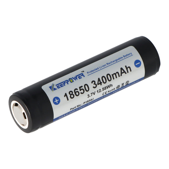 Accumulateur Li-Ion Keeppower P1834J 18650 3400mAh 3.7V - 2.35C Décharge max - Protégé - Neuf
