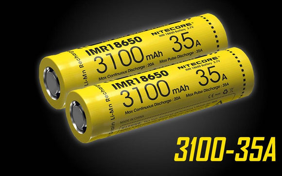 Accumulateur Li-Ion Nitecore IMR18650 3100mAh 3.7V - 6.5C Décharge max - Protégé - Neuf