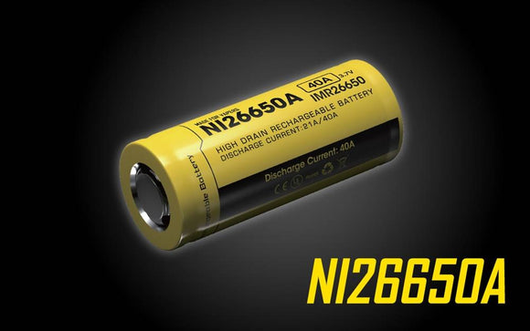 Accumulateur Li-Ion Nitecore IMR26650A NI26650A 26650 4200mAh 3.7V - 5C Décharge max - Neuf