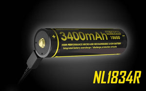 Accumulateur Li-Ion Nitecore 18650 NL1834R 3400mAh 3.7V - 2A Décharge max - Protégé - micro-USB - Neuf