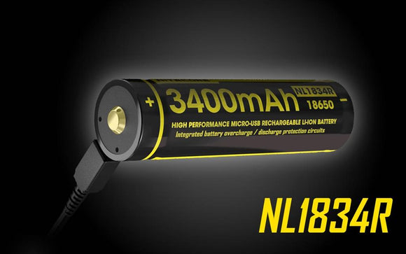 Accumulateur Li-Ion Nitecore 18650 NL1834R 3400mAh 3.7V - 2A Décharge max - Protégé - micro-USB - Neuf