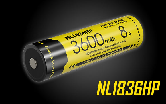 Accumulateur li-Ion Nitecore NL1836HP 18650 3600mAh 3.6V - 8A Décharge max - Protégé - Neuf