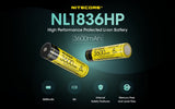 Accumulateur li-Ion Nitecore NL1836HP 18650 3600mAh 3.6V - 8A Décharge max - Protégé - Neuf
