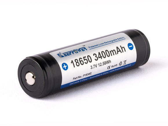 Accumulateur Li-Ion Keeppower P1834C 18650 3400mAh 3.7V - 2.35C Décharge max - Protégé - Neuf