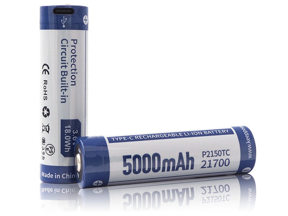 Accumulateur Li-Ion Keeppower P2150TC 21700 5000mAh 3.7V - 1.6C Décharge max - Protégé - USB-C - Neuf