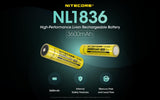 Accumulateur li-Ion Nitecore NL1836 18650 3600mAh 3.6V - 8A Décharge max - Protégé - Neuf