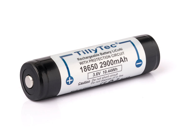 Accumulateur Li-Ion TillyTec 18650 2900mAh 3.6 - 3C Décharge max - Protégé - Neuf