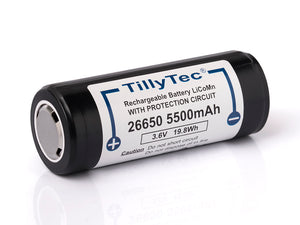 Accumulateur Li-Ion TillyTec 26650 5500mAh 3.6 - 2C Décharge max - Protégé - Neuf