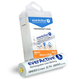 Accumulateur Li-Ion EverActive EVL18650M-3200BOX 18650 3100mAh 3.6V - 2.5C Décharge max - Protégé - micro USB -Neuf