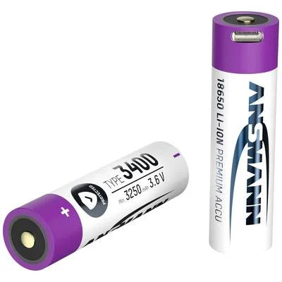 Accumulateur Li-Ion Ansmann ANS 1307-0003 18650 3400mAh 3.6V - 1.5C Décharge max - USB-C - Protégé - Neuf