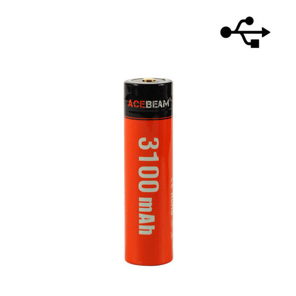 Accumulateur Li-Ion Acebeam ARC18650H-310A 18650 3100mAh 3.6V - 6.5C Décharge max - Protégé - Avec USB-C - Neuf