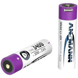 Accumulateur Li-Ion Ansmann ANS 1307-0003 18650 3400mAh 3.6V - 1.5C Décharge max - USB-C - Protégé - Neuf