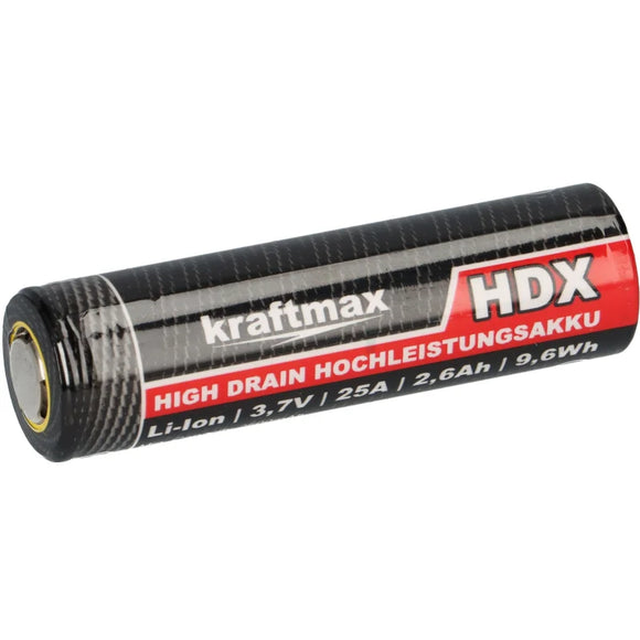 Accumulateur Li-Ion Kraftmax KM18650 HDX 18650 2600mAh 3.6V - 10C Décharge max - Non