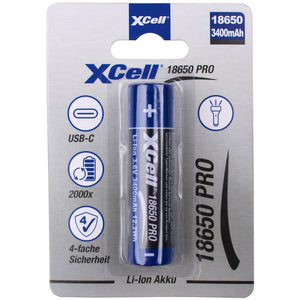Accumulateur Li-Ion XCell 18650 Pro 18650 3400mAh 3.6V - 1.5C Décharge max - USB-C - Protégé - Neuf